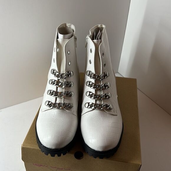 Sugar Obvi Cream Croc Combat Boots size 10M - Picture 2 of 7